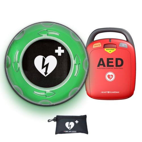 Heart Guardian hjertestarter med utendørsskap og infotavle 