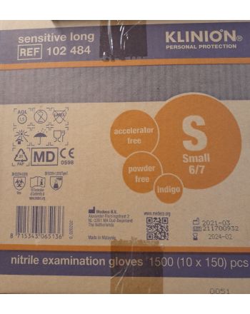 42000 stk. hanske nitril Klinion Sensitive lang, blå, str. small 